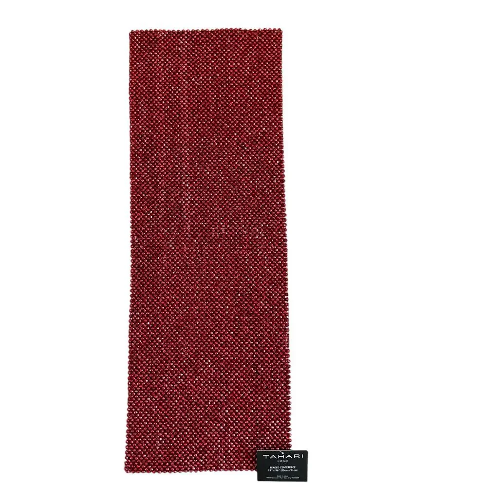 Tahari RED Beaded Table Runner Centerpiece 13x36 Luxe Holiday Glam Decor New